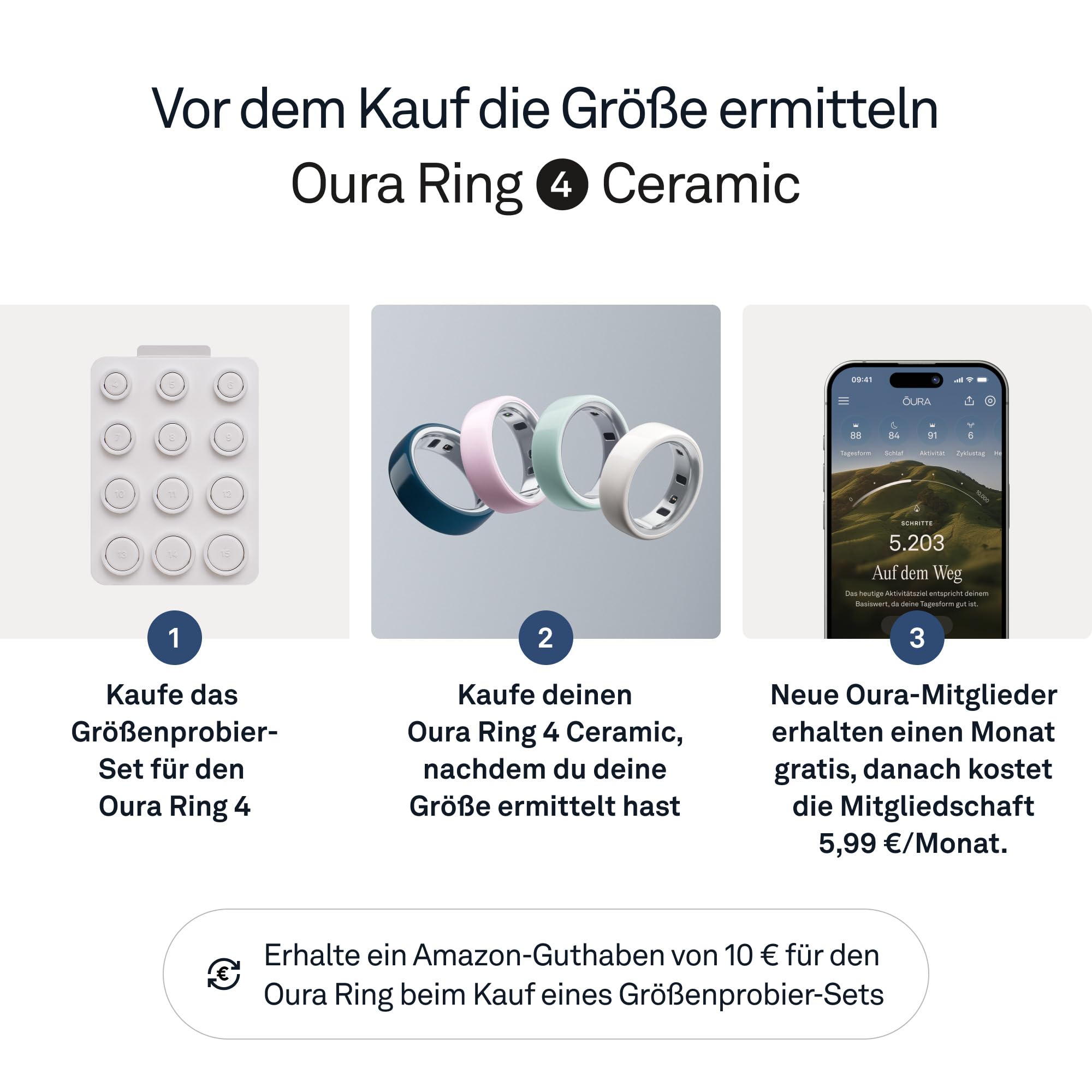 Oura Ring 4 Ceramic – Cloud – Größe 10 – Smart Ring – Bestimme Deine Größe vor dem Kauf