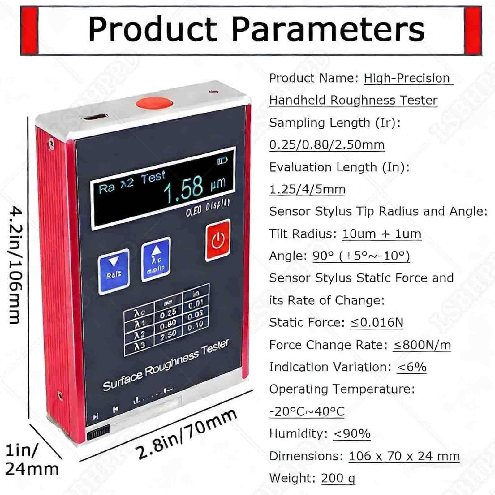 Oberflächenrauheitsmessgerät, Hochpräzises Rauheitsmessgerät Mit Sensor, Messbereich Ra/Rq 0,05–15,0 μm, Rz/Rt 0,1–50,0 μm, Für Präzise Oberflächenmessung