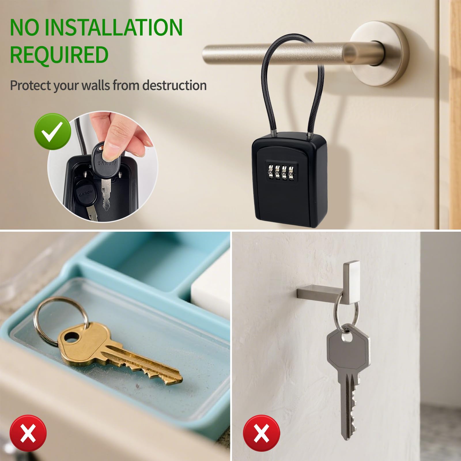 Caja de Seguridad para Llaves, Impermeable Caja de Llaves con Codigo 4 Díg, Portátil de Bloqueo, Caja de Cerradura Pared(94 * 75 * 37 mm) para Llaves Libre para Casa, Oficina