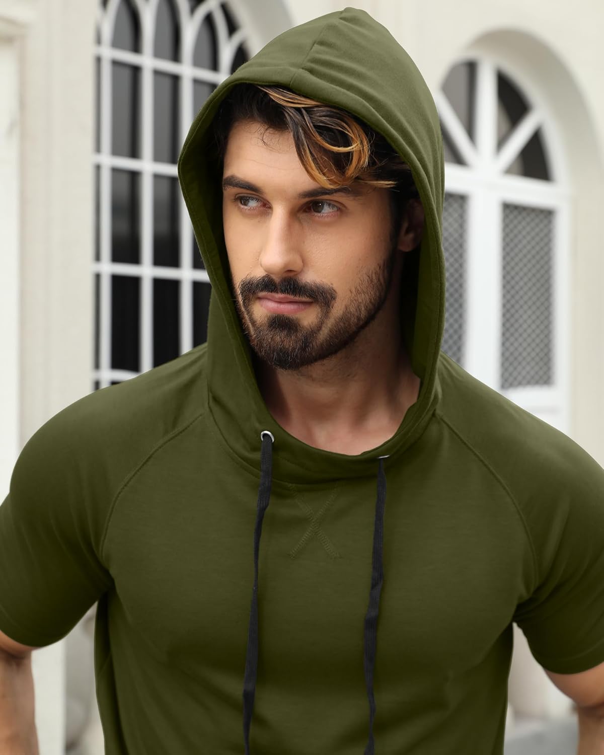 Aiyino Men's Short Sleeve Hoodie Workout Gym Sweatshirt Muscle Fit Fashion Athletic Hoodies Pullover Hooded T-Shirts - Image 5