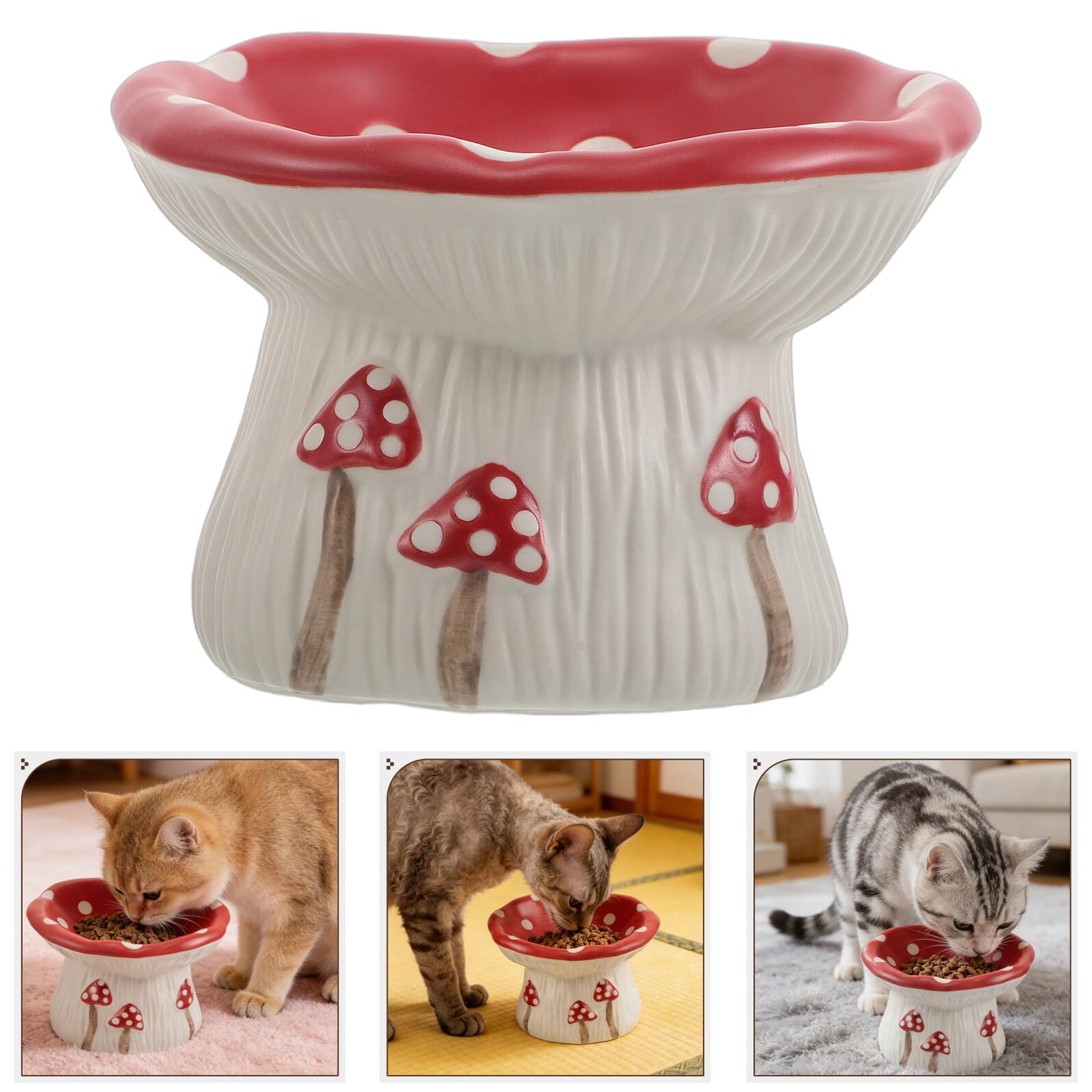 Gamelle Surélevée en Céramique Inclinée Forme Champignon pour Petit Chien et Chaton, Bol Anti-glouton Base Antidérapante, Bol pour Alimentation Ralentie et Usage Intérieur