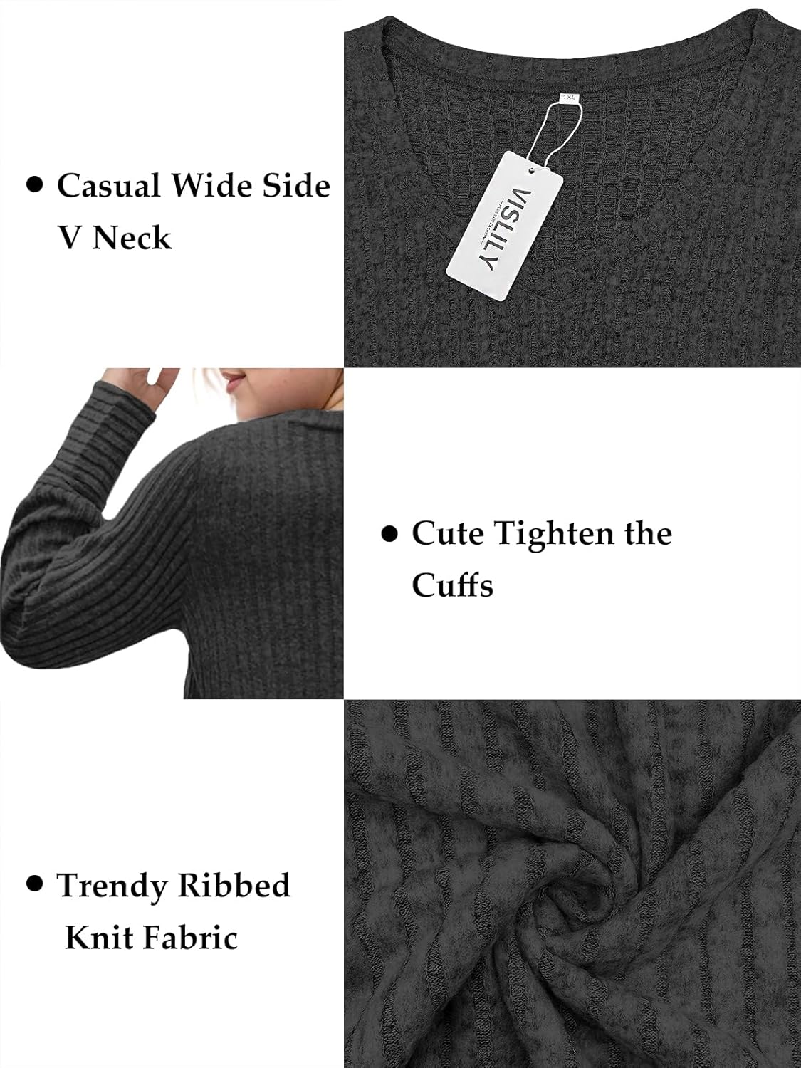 VISLILY Womens-Plus-Size-Dressy-Tops Casual V Neck Long Sleeve Shirts Lightweight Knit Sweaters Comfy Tunics Blouses XL-5XL - Image 4