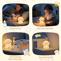 Vista 6 de Mushroom Night Light, White Silicone Night Lamp, Touch Control with 30/60 min Dimmble, 3 Brightness Levels, 7 Color Changing, LED Night Lights