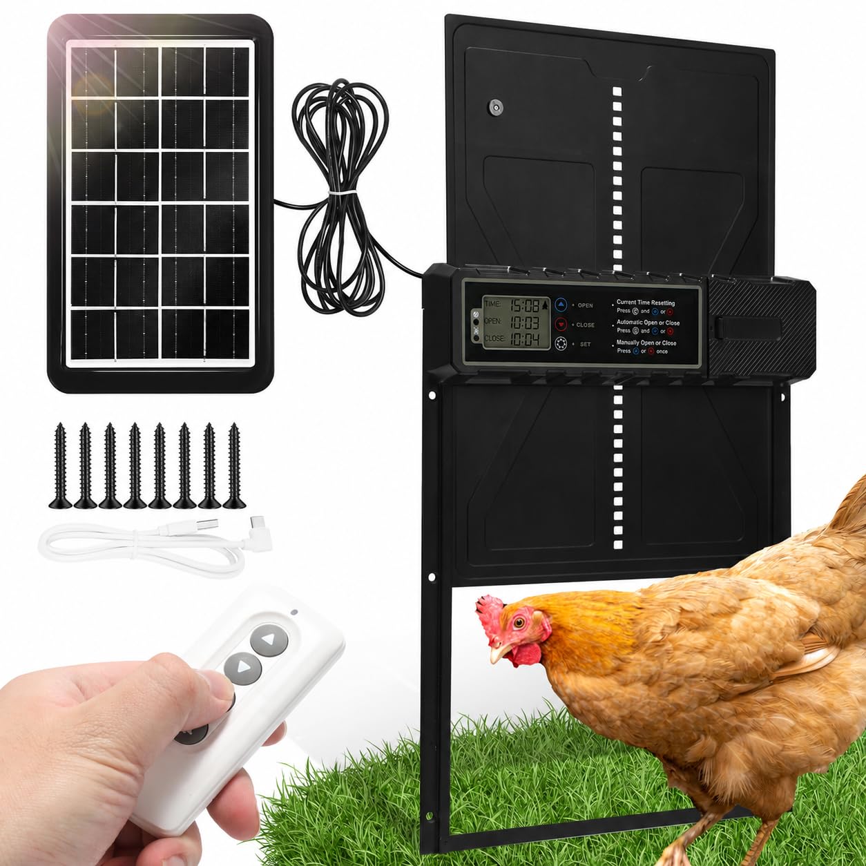 Automatische Hühnerklappe Solar mit LCD Display und Fernbedienung