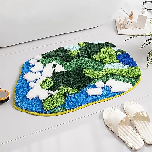 Miniatura 2 de LEVINIS Tapetes de baño con diseño de musgo, suaves y divertidos, antideslizantes, lavables, para ducha, bañera, dormitorio, 31 x 20 pulgadas