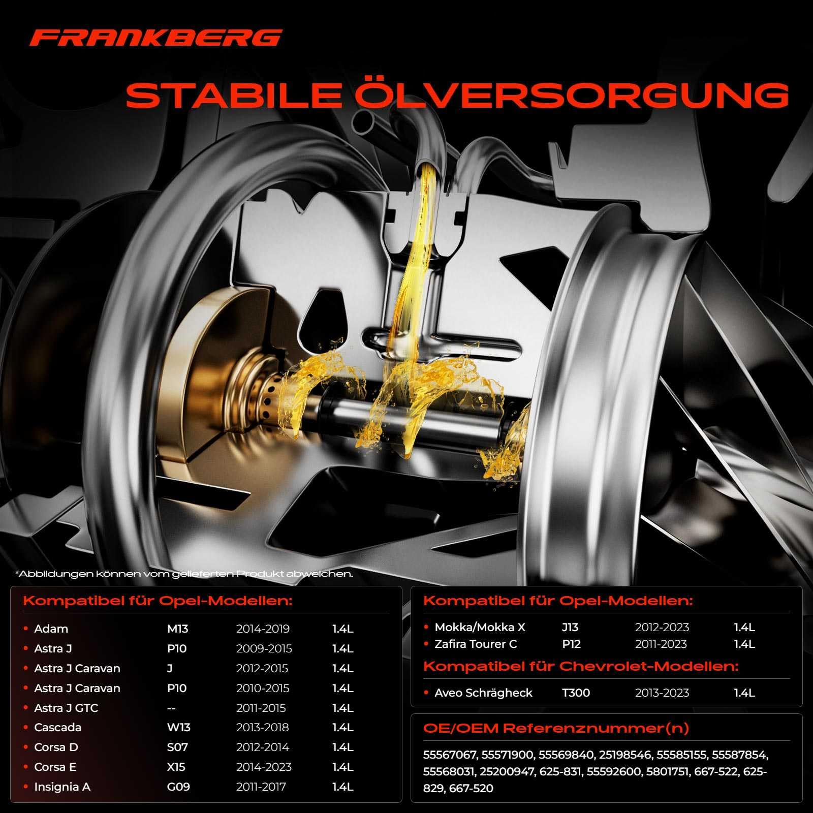 Frankberg 4x Ölleitung Turbolader Kompatibel mit Aveo Schrägheck T300 Adam M13 Astra J P10 Cascada W13 Corsa E X15 Meriva B MPV S10 Mokka/Mokka X J13 Replace# 55592600