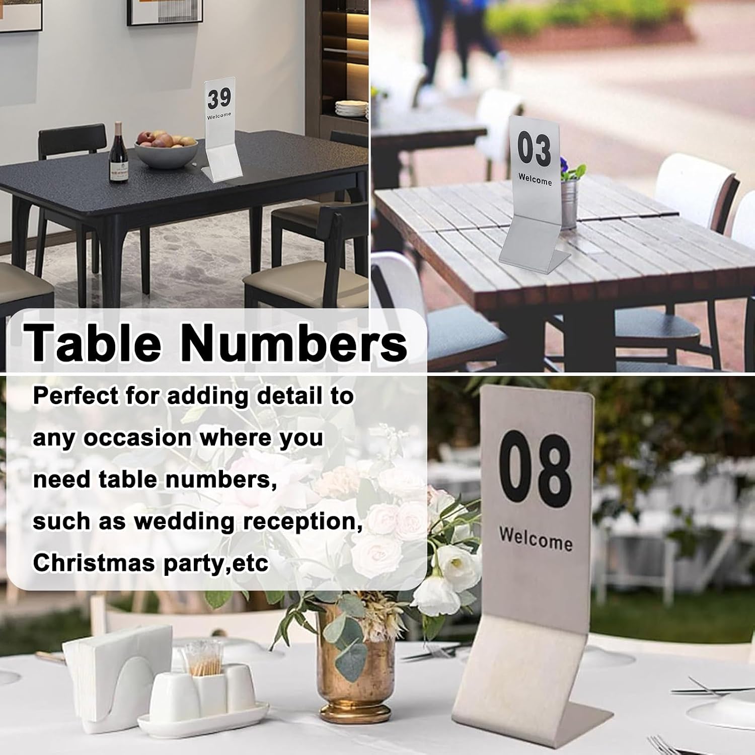 SAGIDAR Stackable Standing Table Number 155x60mm, Tabletop Number Sign for Restaurants and Cafes, Brushed Surface Stainless Steel Double-Sided Table Cards 1-25 1-50, Convenient to Clean(1-50)