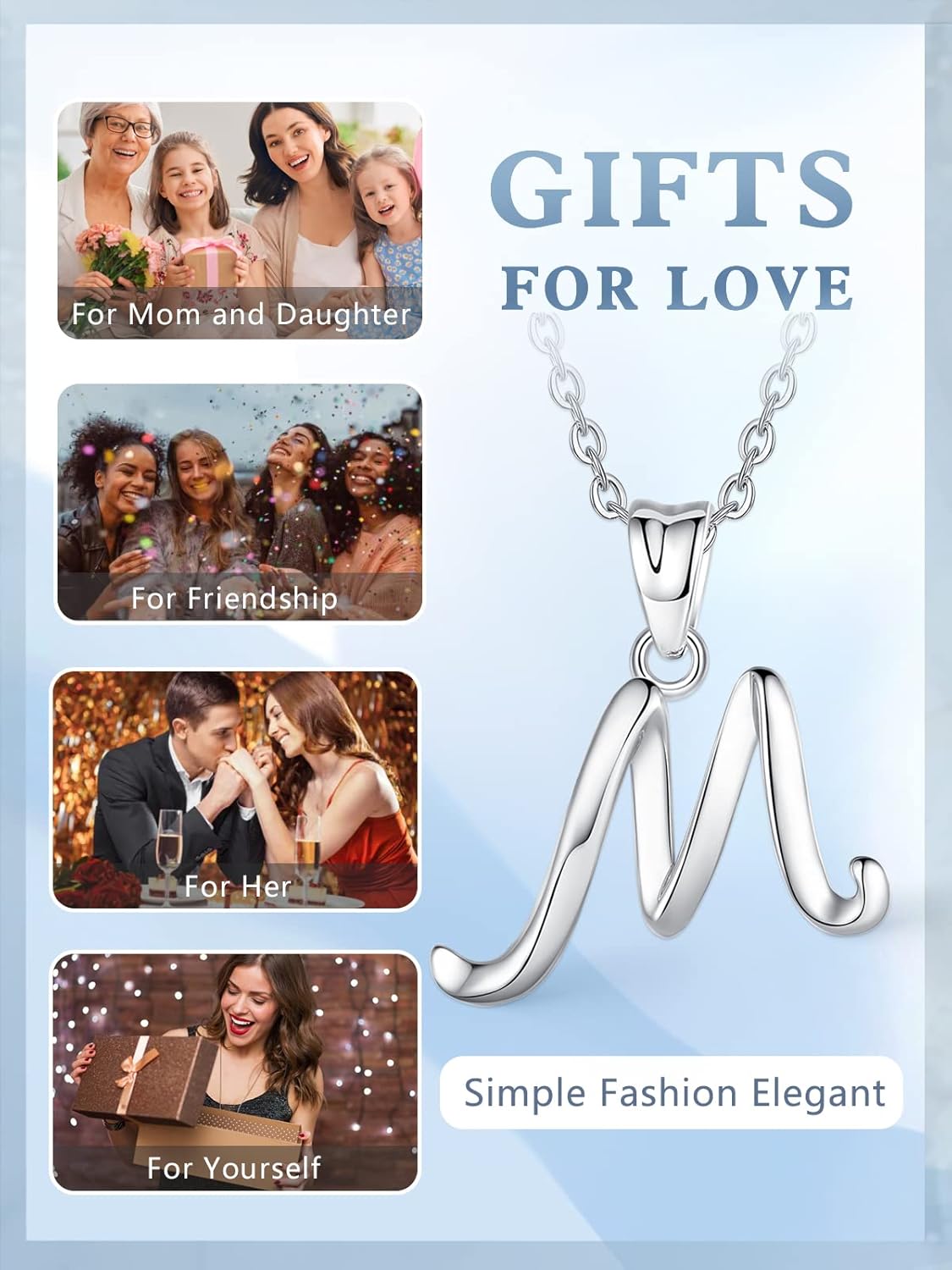 EUDORA Sterling Silver Initial Necklaces for Women, Classic 26 Letter Neckless Gifts for Girls, Sister, Mother Daughter, 18 inch Chain - Image 7