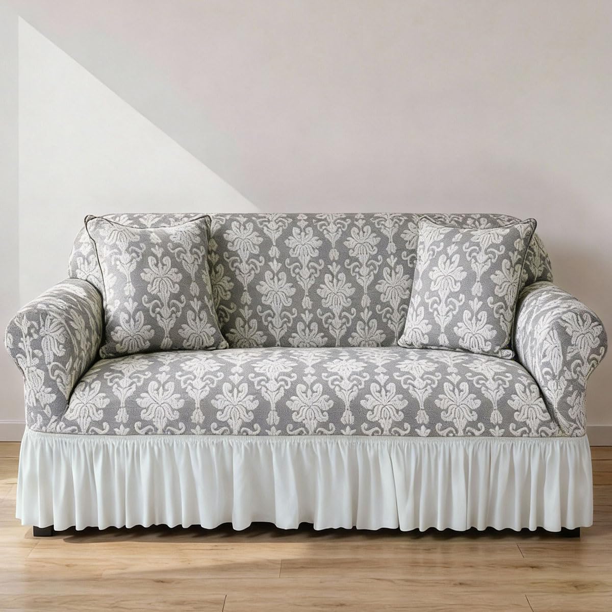 Sofa Cover with Valance,Non Slip Sofa Slipcovers,Furniture Protector Stretches,Machine Washable Cover for Sofa,Elegant Couch Cover,Sofa Slipcovers 1/2/3/4 Seater - Fully Guarant(Size:2 Seater,Color:K)