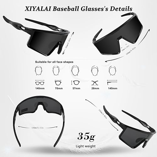 Miniatura 6 de Xiyalai Gafas de sol, lentes deportivas polarizadas para hombres, mujeres y jóvenes con 3 lentes intercambiables, béisbol, ciclismo, correr, pesca,
