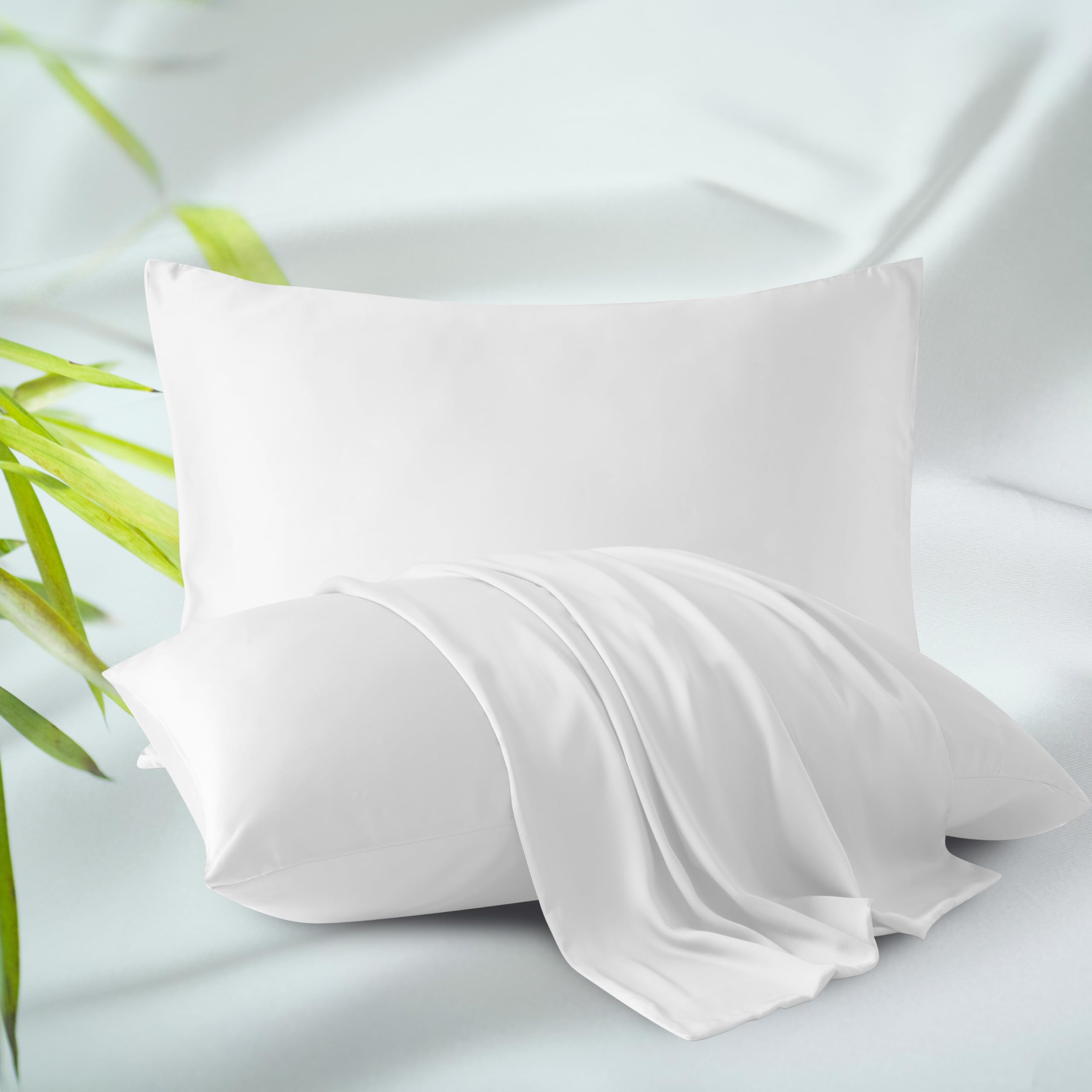 Bamboo Viscose Zippered Pillow Cases King Size Set of 2, 400 Thread Count Cooling Pillow Protectors for Hot Sleepers, Luxurious Hotel Quality - Silky, Soft, Breathable (20x36 Inches, White)