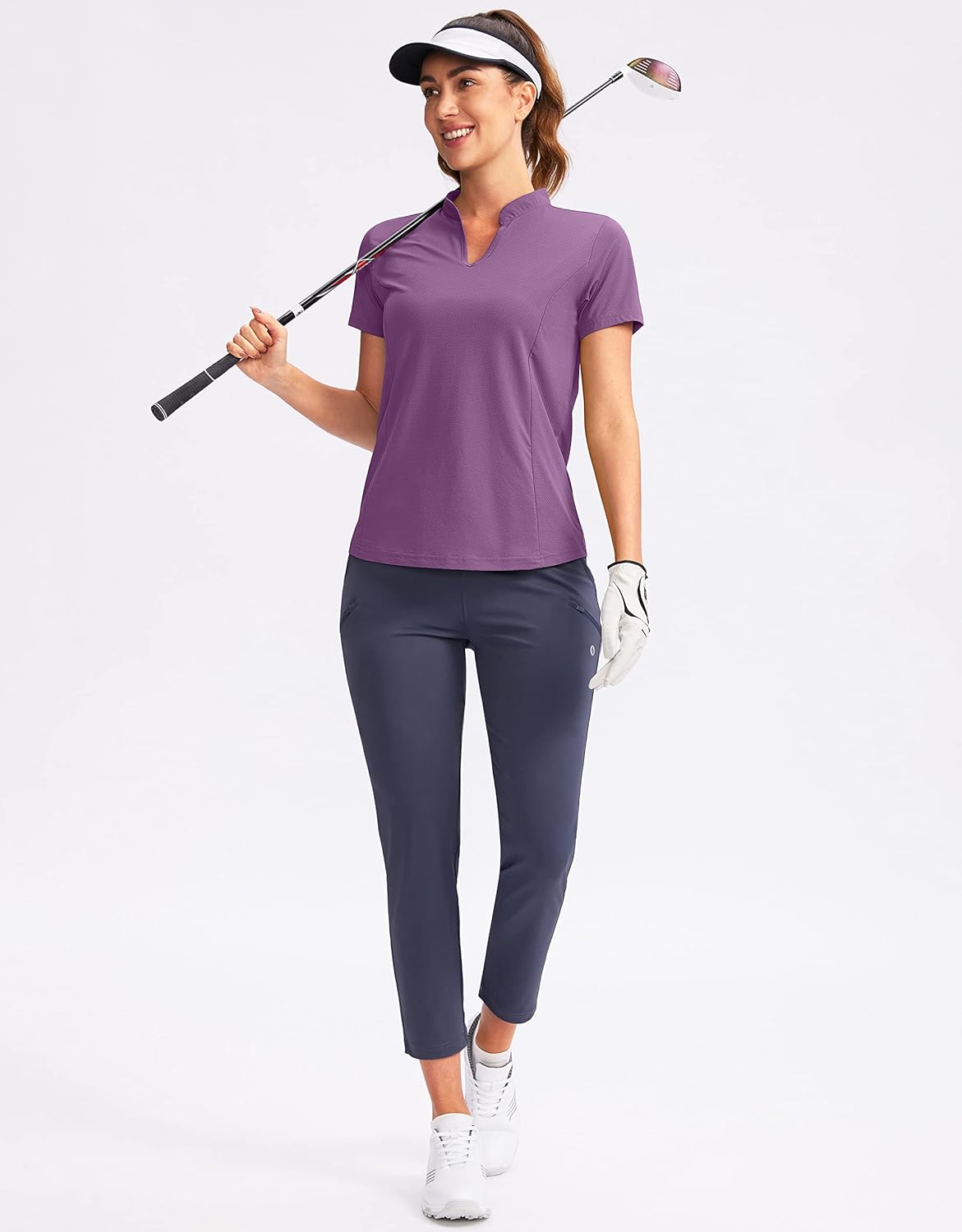 Obla Women's Golf Polo Shirt V-Neck Short Sleeve Collarless Quick Dry Tennis Running T Shirt Golf Tops for Women - Image 4