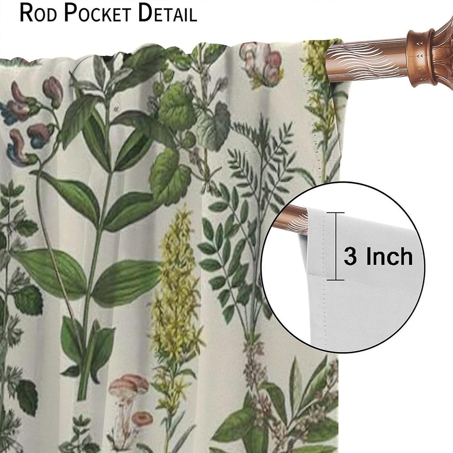 Vintage Botanical Curtains,Herbs Mushroom Green Leaf Ferns Plants Boho Retro Wildflower Country Rustic Farmhouse Window Treatment for Kitchen Living Room Bedroom,42x45 Inch Decor