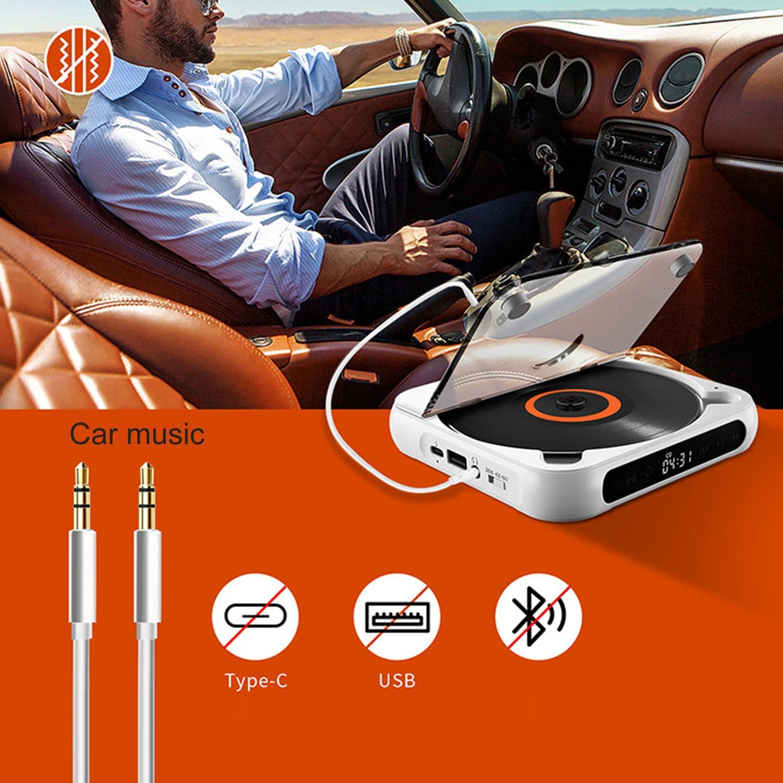 Reproductor de disco pequeño, reproductor de disco táctil inalámbrico de | escritorio con auriculares, reproductor de música recargable, reproductor de disco compacto personal antigolpes, para el hoga
