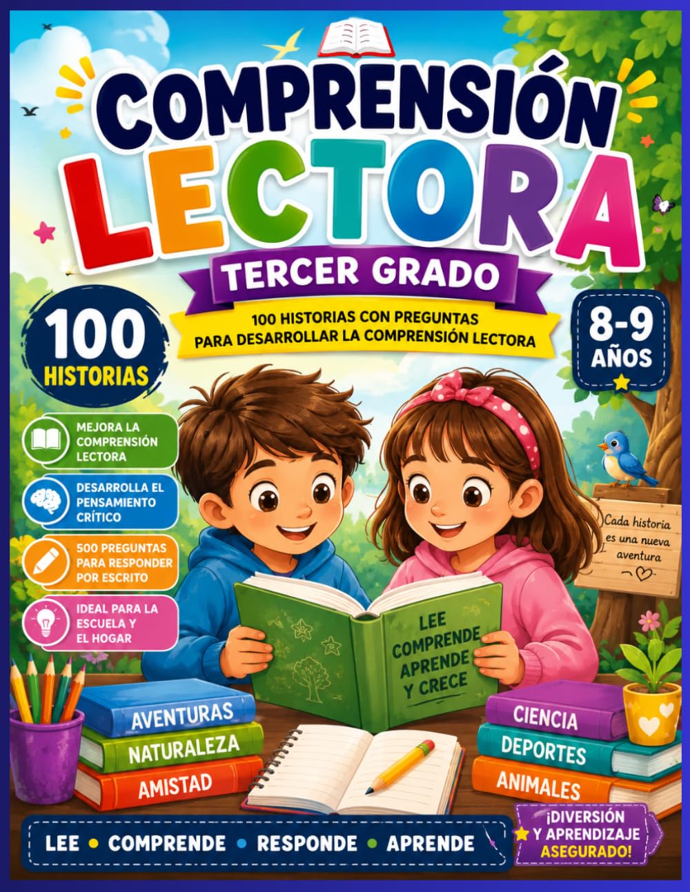 Comprensión Lectora – Tercer Grado: 100 historias con preguntas para desarrollar la comprensión lectora, el pensamiento crítico, el vocabulario y la ... (Colección Comprensión Lectora por Grados)