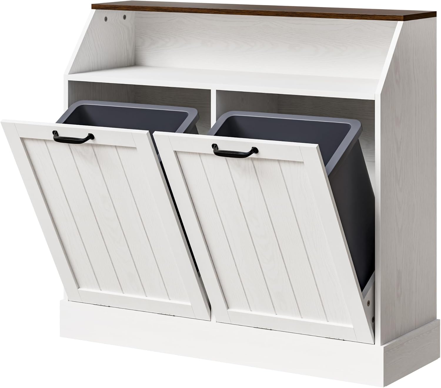 Zamildon's Tilt Out Trash Cabinet for 2x10 Gallon Garbage Can, 20 Gallon Kitchen Garbage Can Cabinet with Drawer-Free Top, Dual Hidden Storage, Laundry Hamper Basket (White)