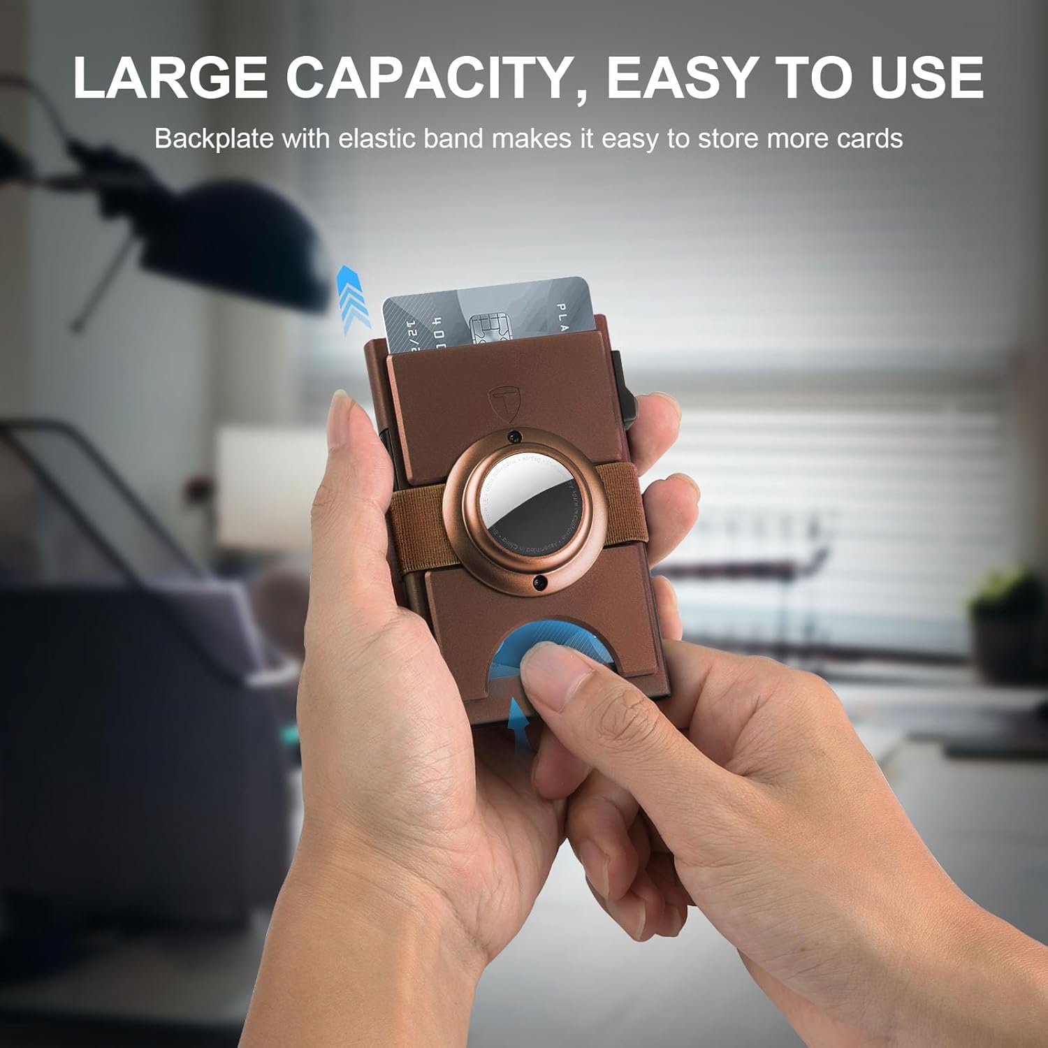 Minimalist Wallet for Men,Slim Wallet Compatible with AirTag,Card Holder Metal Wallet,Pop Up Wallet,Metal Card Holder,Quick Access Card,Rfid Blocking Protection,Hold 12+ Credit Cards (Brown) - Image 7