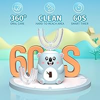 Vista 4 de Cepillo de dientes eléctrico en forma de U para niños, limpieza sónica automática de 360°, 6 modos, 4 cabezales de cepillo, bonito diseño de koala