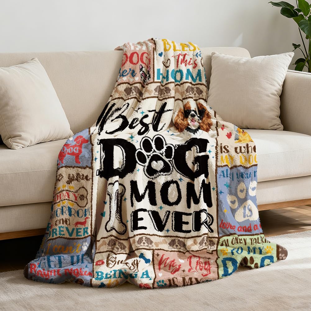 GLOBLELAND Cute Dog Copywriting Throw 59x51 inch Dog Lovers Soft Flannel Blanket Dog Mom Gifts Washable Fuzzy Throw Blanket for Couch Chair Sofa Bed Dorm Bedroom Home