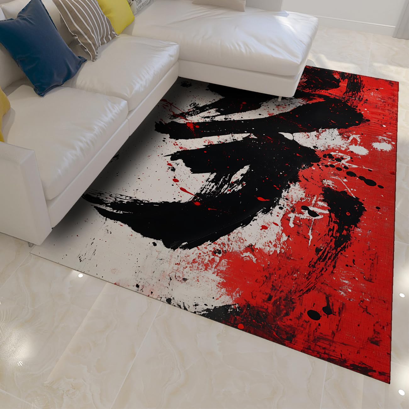 Tapis noir et rouge 90x150 cm lavable et antidérapant pour chambre