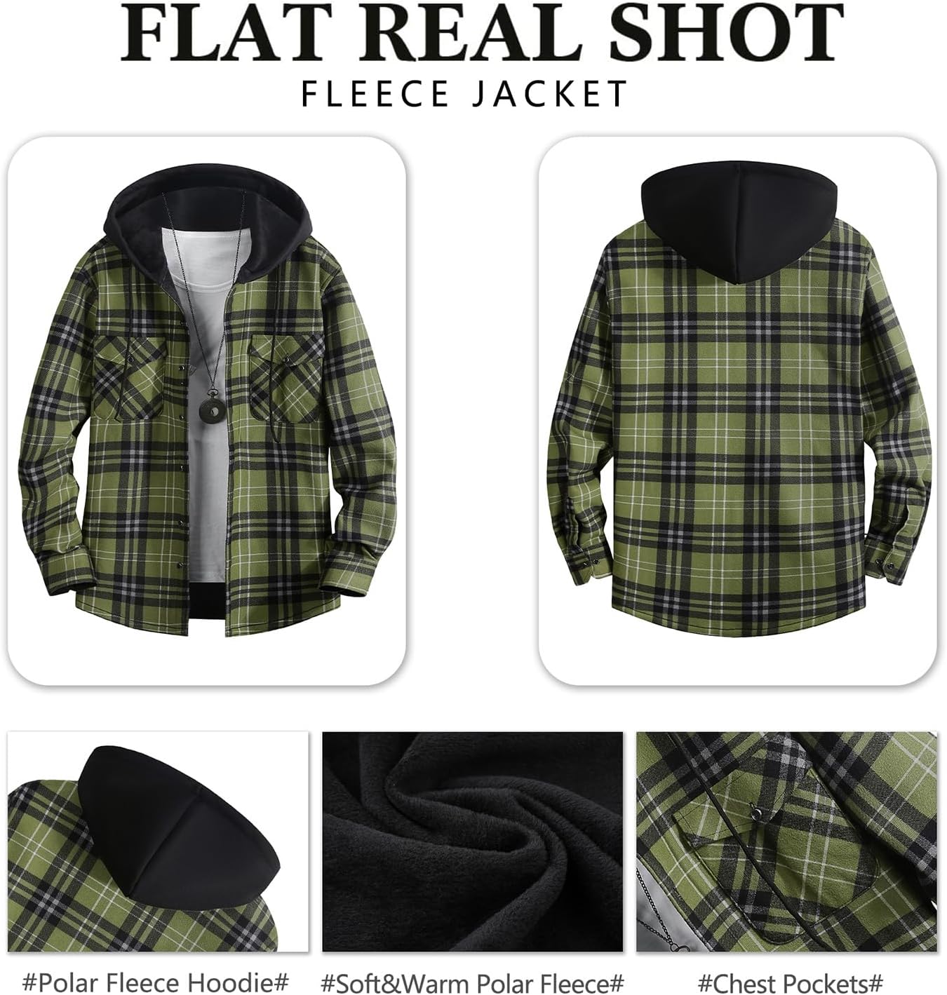 Askdeer Men's Flannel Fleece Jacket Sherpa Lined Winter Plaid Shirts Jacket Long Sleeve Thermal Coat With Pockets - Image 3