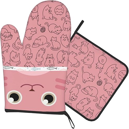 Miniatura 7 de Juego de 2 guantes de horno y soportes para ollas de cactus, resistentes al calor, antideslizantes, para cocinar, hornear, asar a la parrilla,