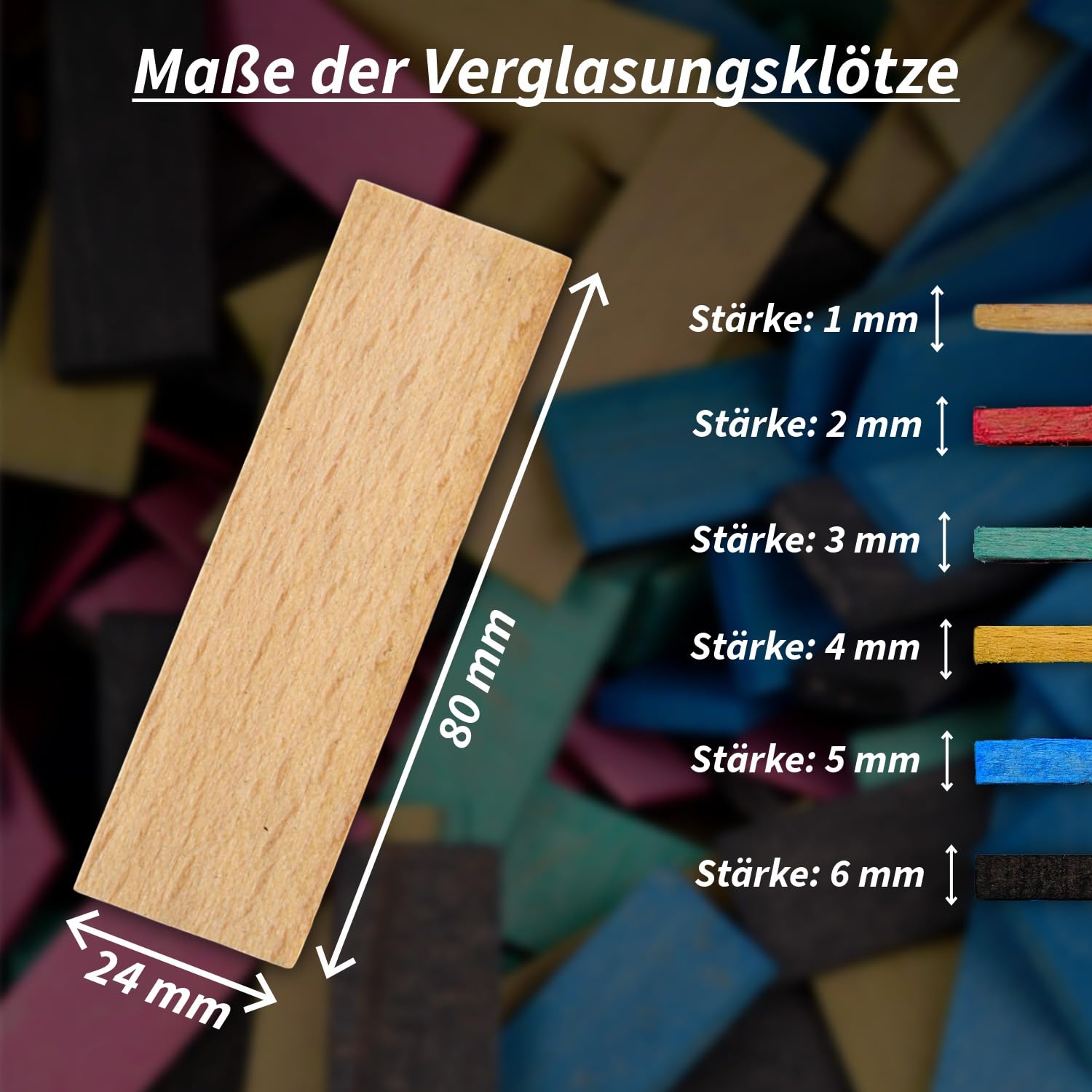 SILISTO Holz-Verglasungsklötze 80x24x1-6mm, 600 Stück im Sparset - Abstandhalter, Unterlegplatten, Distanzklötze, Trageklötze aus Buchenholz (Hartholz)