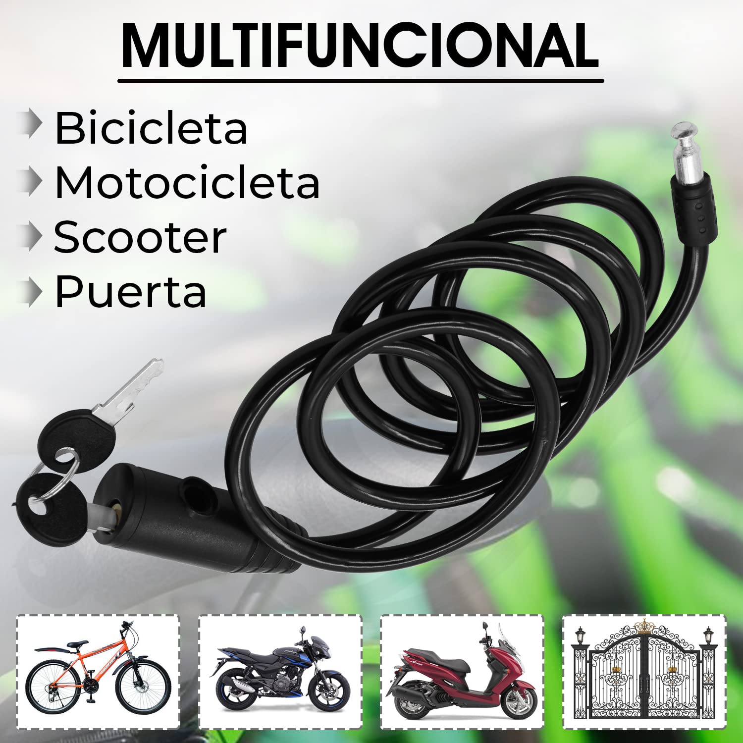 Antivol Câble JPstraps – Longueur 150 Cm, Diamètre 8 Mm, 2 Clés, Revêtement PVC Imperméable, Pour Vélo, Moto, Scooter, Porte-brouette