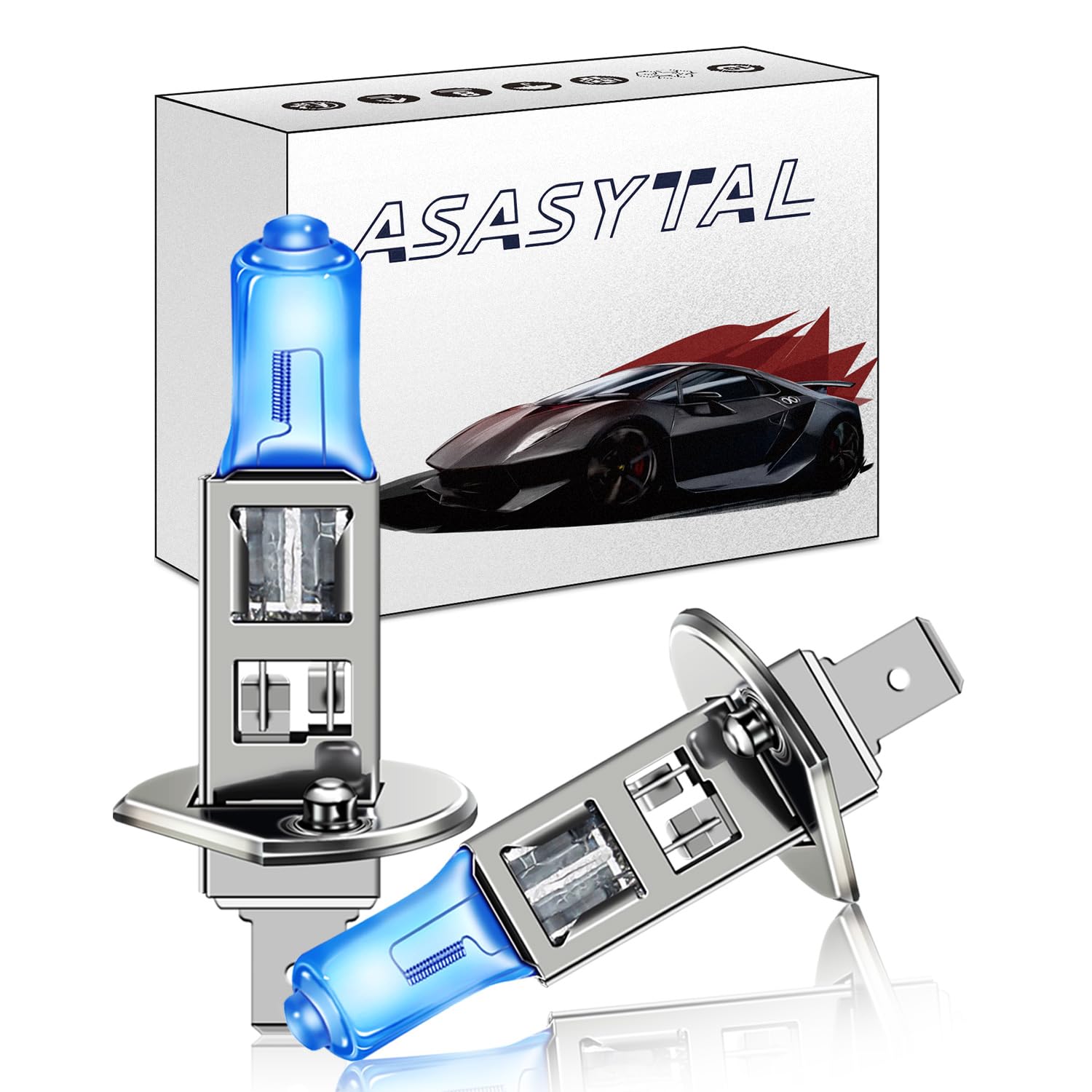 Asasytal H1 55W 12V Halogen Headlight Bulbs, 5000K Warm White Light for Car High Beam/Fog Light Bulbs, 2 Pieces
