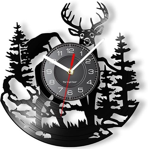 Miniatura 10 de Cabin Deer - Reloj de pared con 7 colores cambiantes, reloj de caza de ciervos de 12 pulgadas, silencioso, funciona con pilas, bosque y vida