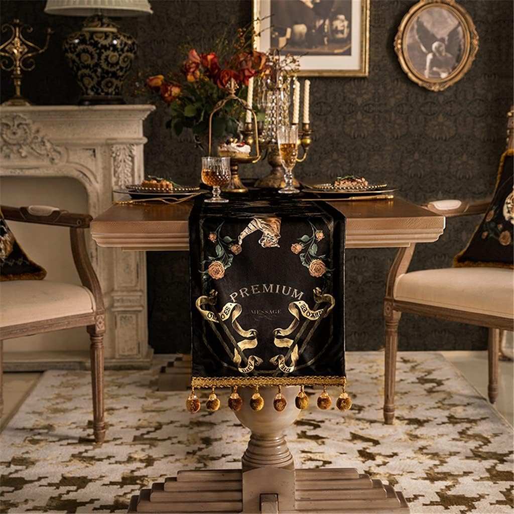 JSEIAJB Rose European-Style Table Runner Bed Flag Dining Table Coffee Table TV Cabinet Long Decorative Cloth(D,40x250cm)