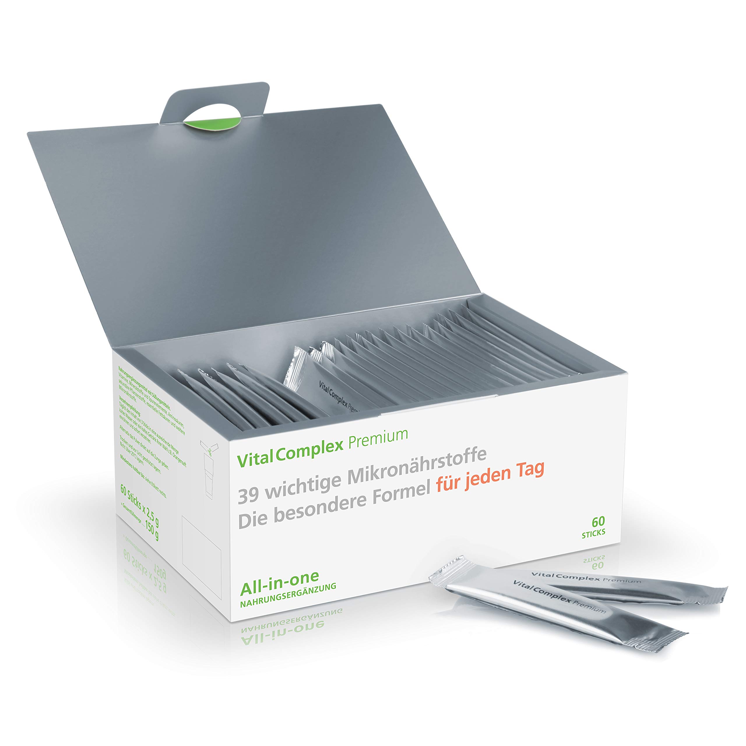 VitalComplex Premium – 39 Mikronährstoffe, All-in-One für jeden Tag | Mit B-Vitamin-Komplex, Mineralstoffen, Spurenelementen, Aminosäuren, Omega-3 & Pflanzenstoffen – für Alltag & Longevity
