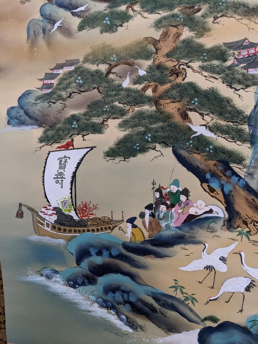 Amazon.co.jp: 真作安部秀峰不老長春骨董掛軸絵画日本画浮世絵書画茶掛