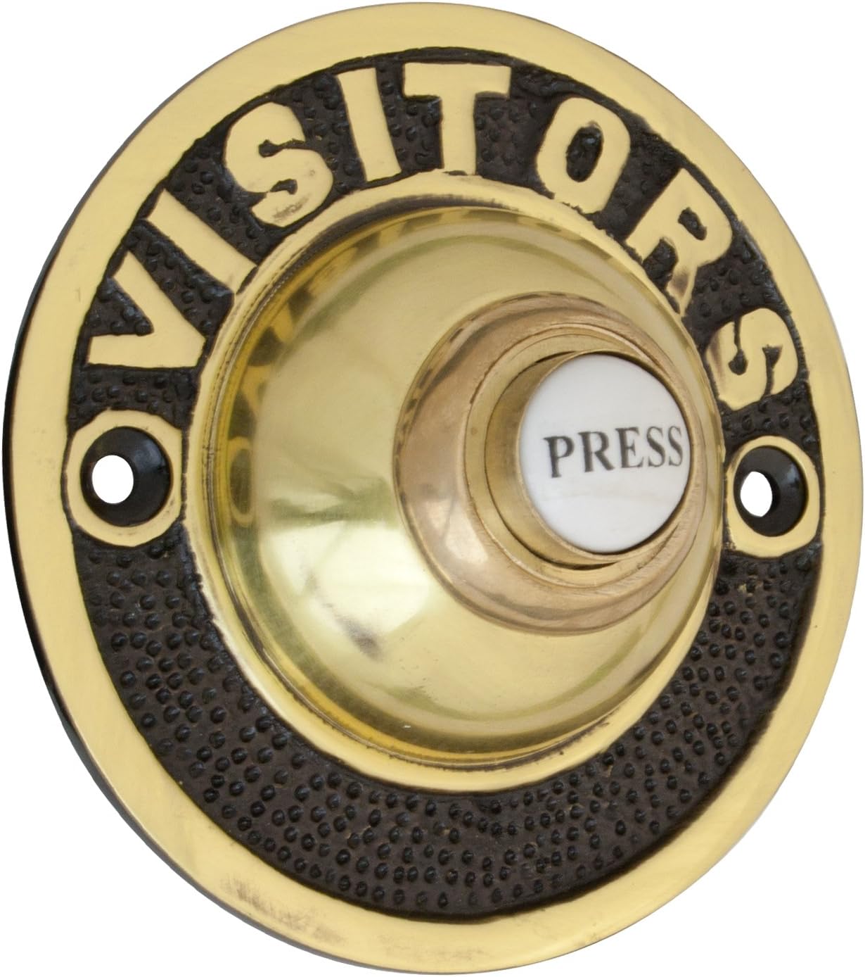 Polished Cast Brass & Black 81mm dia Visitors Bell Push with China Press
