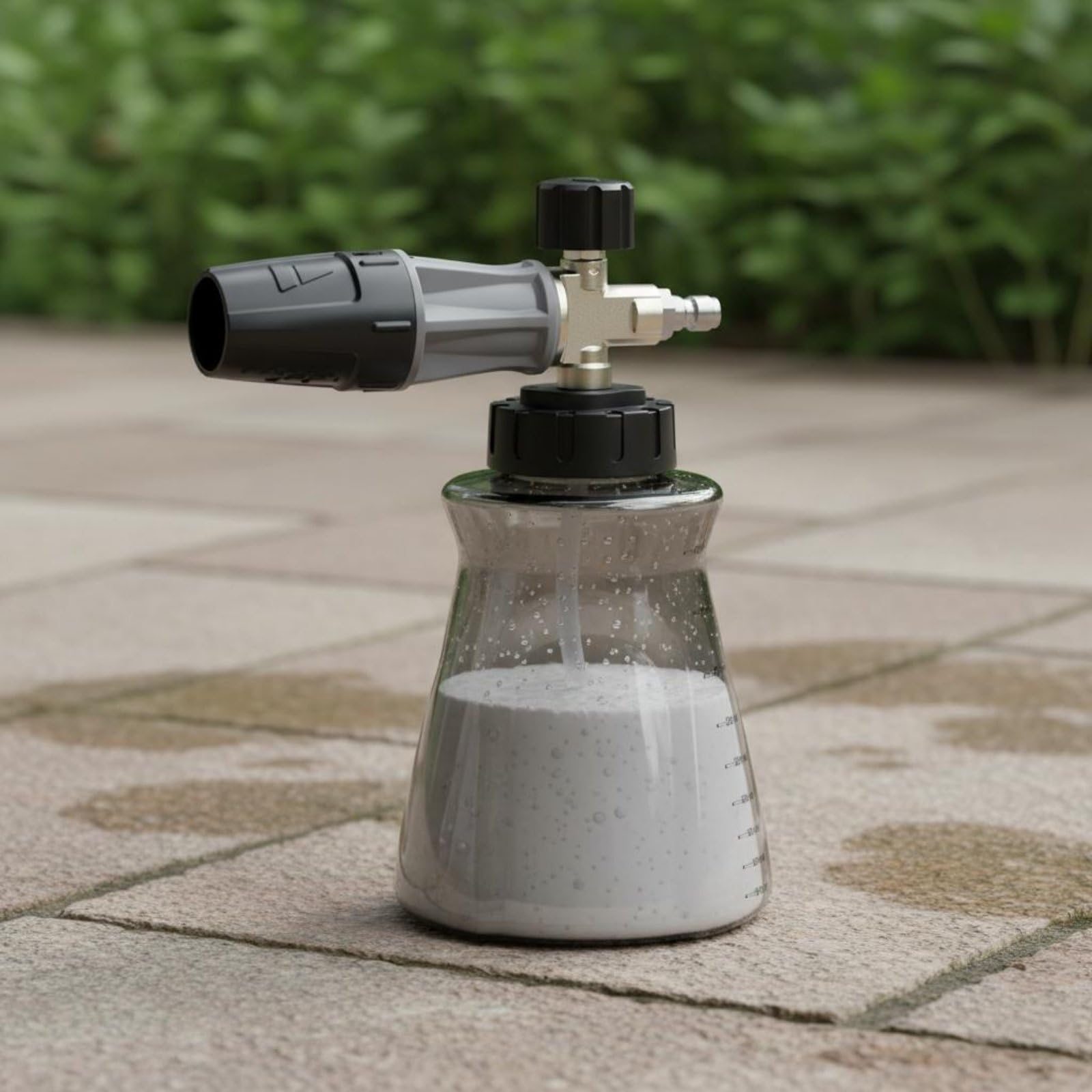 Milageto Lancia Schiuma Idropulitrice Dispenser Schiuma Bottiglia Detergente Attacco Rapido 1/4 Nucleo in Ottone Erogazione, Modello Nuovo Con Vaso Nero In Rame Puro