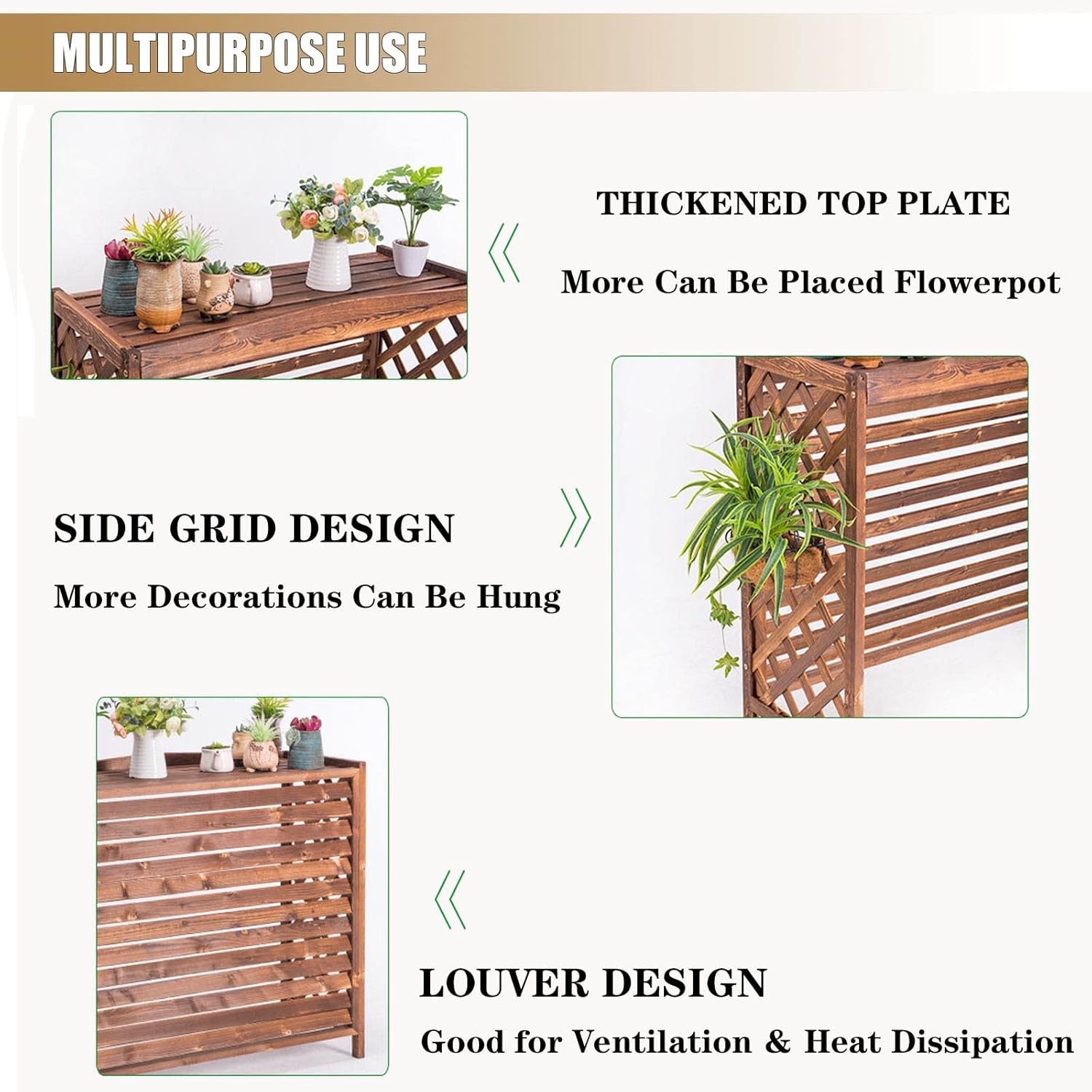 Air Conditioner Cover,Air Conditioning Flower Stand Outdoor Air Conditioning Rack Solid Wood Flower Stand Shutter Design for Outdoor Indoors Air Conditioning Cover Privacy Screen