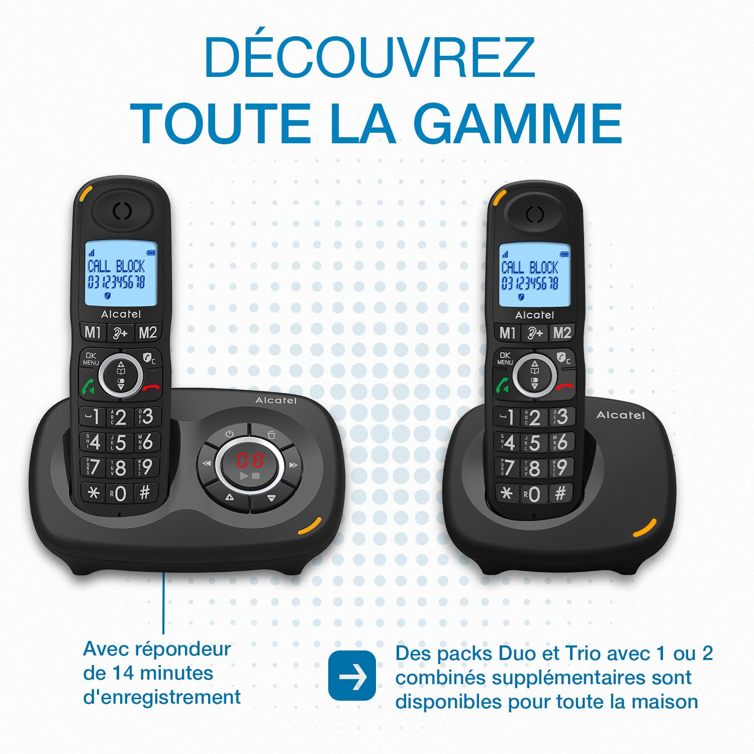ALCATEL XL595 B Voice - Téléphone Fixe Sans Fil Senior Avec Répondeur - Grand Écran Rétroéclairé - Mains Libres - Fonction Blocage Des Appels - Audio Boost - Répondeur 14 Min - Noir