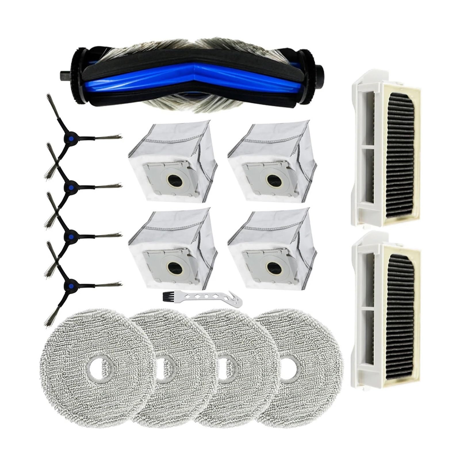 RHOBYXONZ 1Set 16Pcs Replacement Kit With Main Roller Brush, Side Brush, Dust Bag And Mop, Compatible For ECOVACS, Compatible For Deebot, For Mini Robotic Vacuum Cleaner