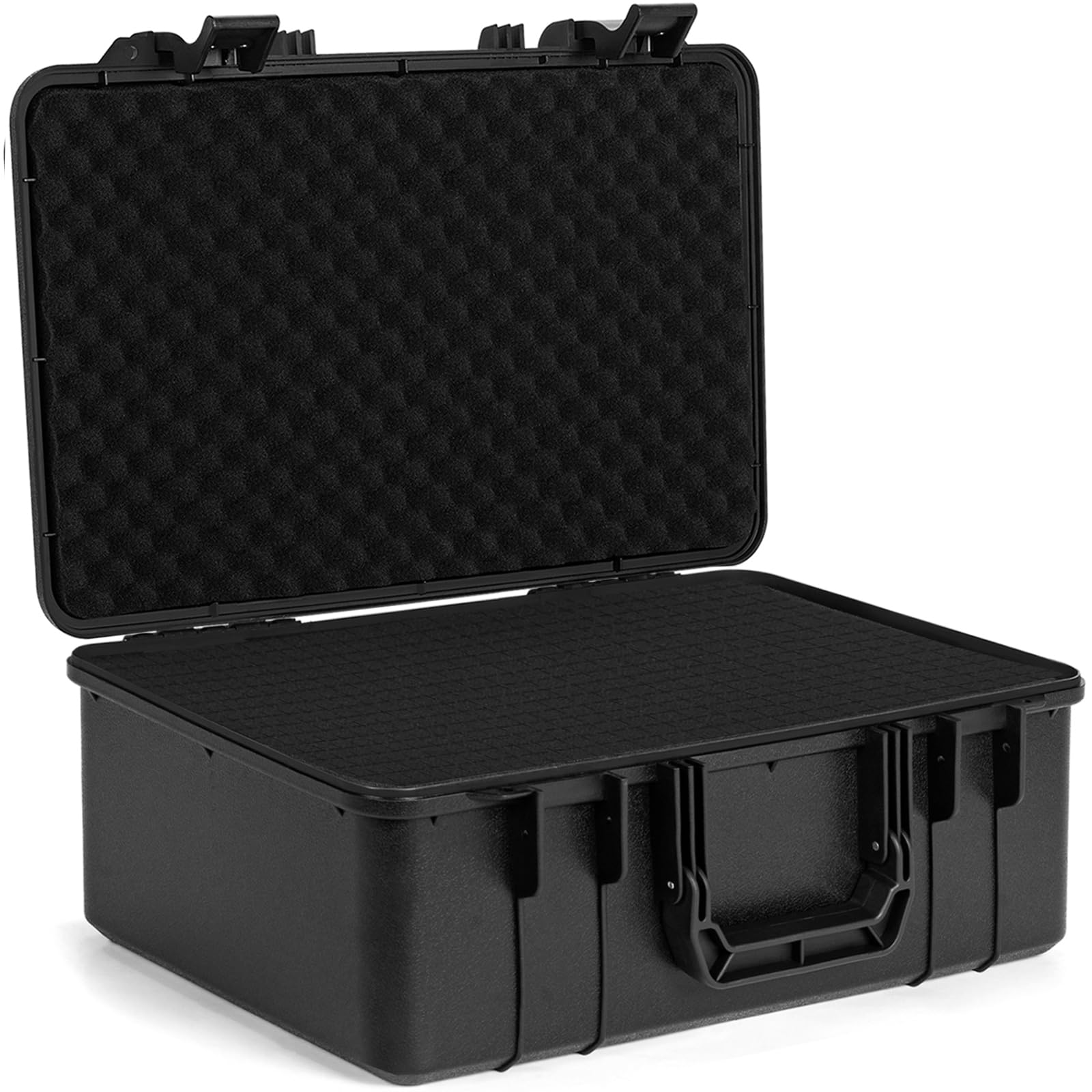 TORIBIO Funda rígida para micrófono, drones, cámara, equipos, estuche de almacenamiento portátil, caja dura de espuma precortada, caja de seguridad anticaídas para viajes, excursiones de mano, 17 x 10