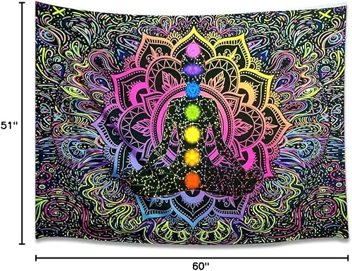 Miniatura 8 de Blacklight - Tapiz de siete chakras, reactivo a los rayos UV, mandala bohemio, tapiz espiritual, bohemio, yoga, meditación, tapiz de luz negra,