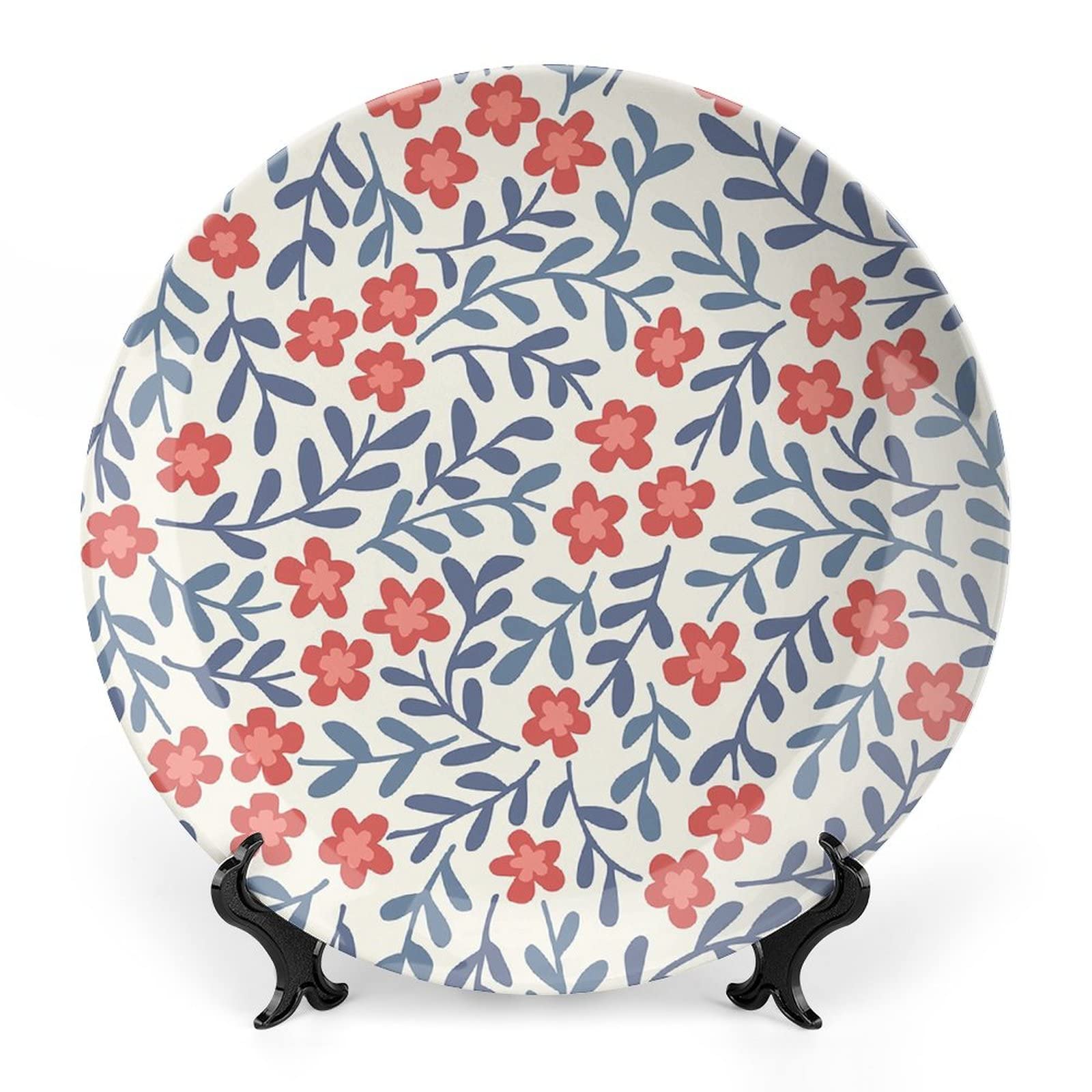 XISUNYA 6 Inch Decorative Plate, Floral Porcelain Plate, Spring Vintage Colors Leaves Ornamental Floral Print Ornament Display Plate Decor Accessory