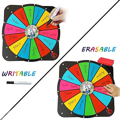 Miniatura 2 de Rueda giratoria de borrado en seco de 24 pulgadas hecha a mano para montar en la pared o en la mesa, 14 ranuras editables, rueda giratoria de