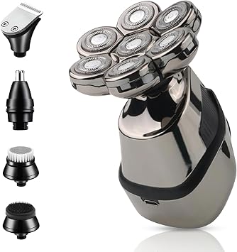 7D Head Shavers for Bald Men - 5 in 1LED Display Detachable Head Razor - Beard & Nose Trimmer - Cordless Rechargeable IPX7 Waterproof Grooming Kit with Hair & Facial Cleaning Brushes