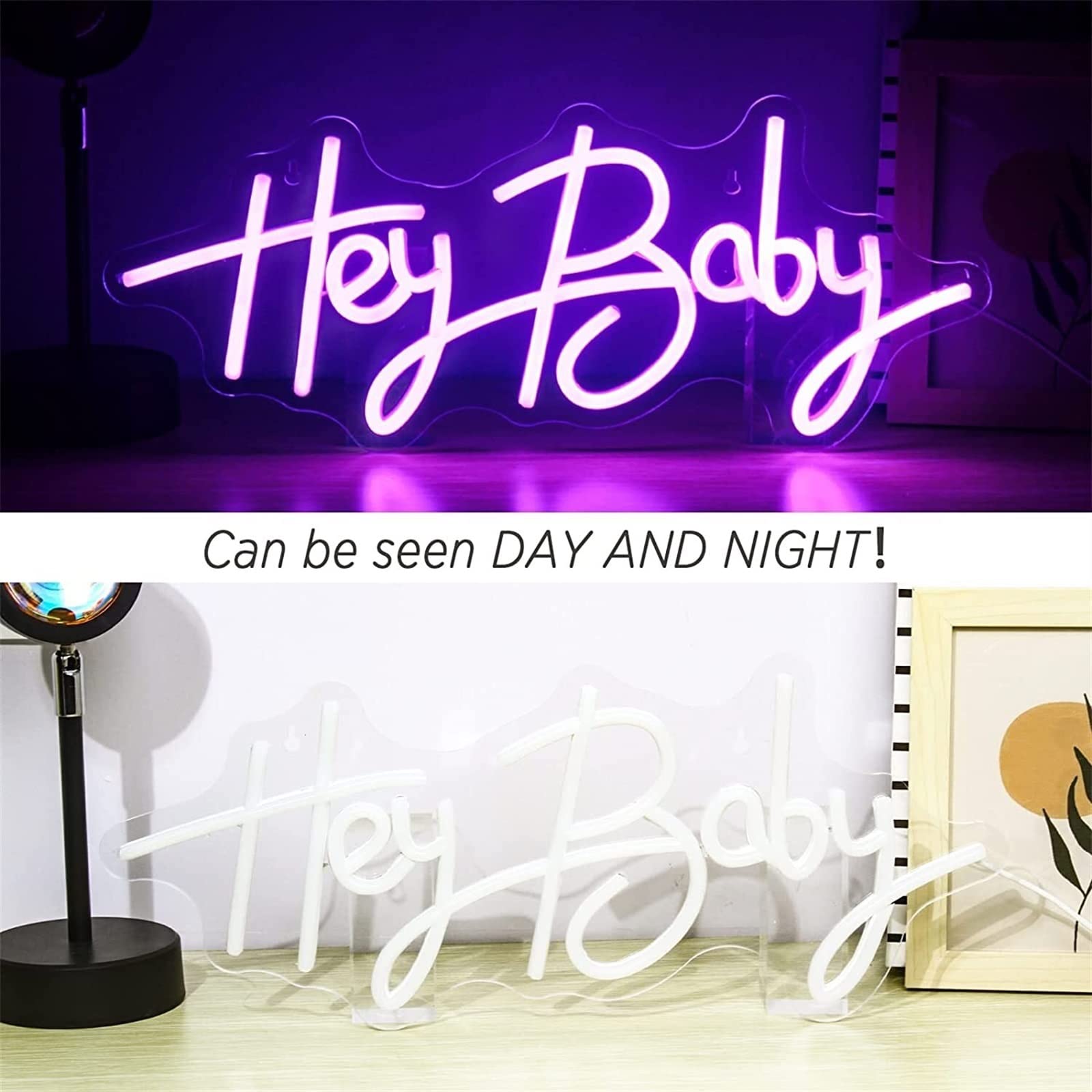 Hey Baby Letrero de neón Luz de Modelado LED Letrero de Letras Luminosas Panel de acrílico Luz Decorativa de neón, 43X19cm