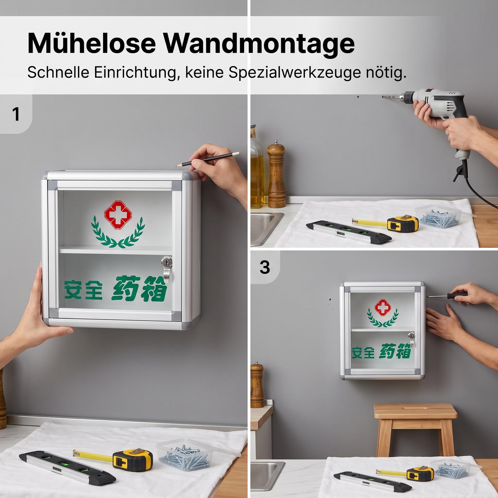 Contenitore in Lega di Alluminio, Portatile e da Muro, per il lavoro, Kit familiare D022