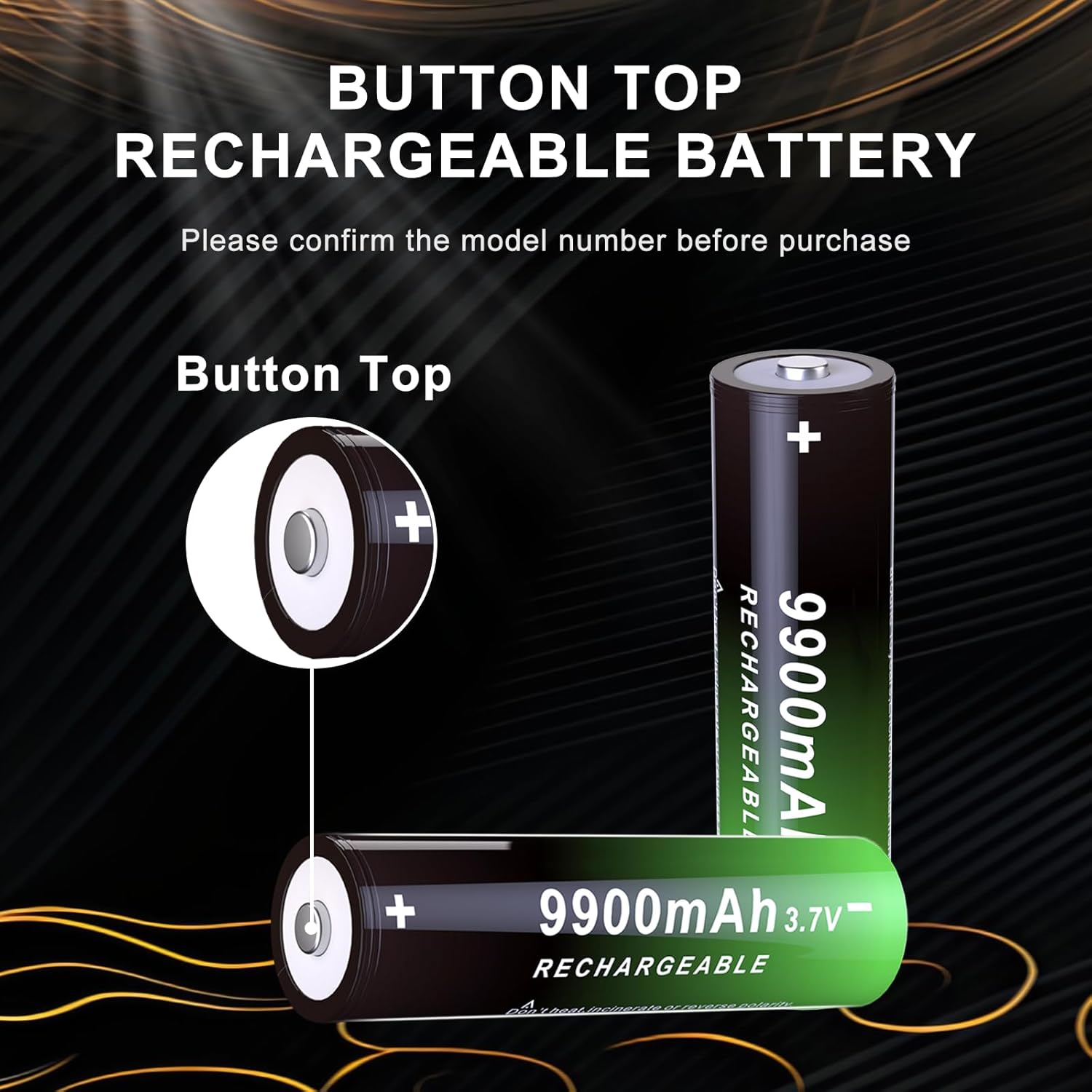8 Pack 3.7V 9900 mAh Rechargeable Battery Button Top Upgrade Capacity Batteries for Flashlights Headlamp Remote Control
