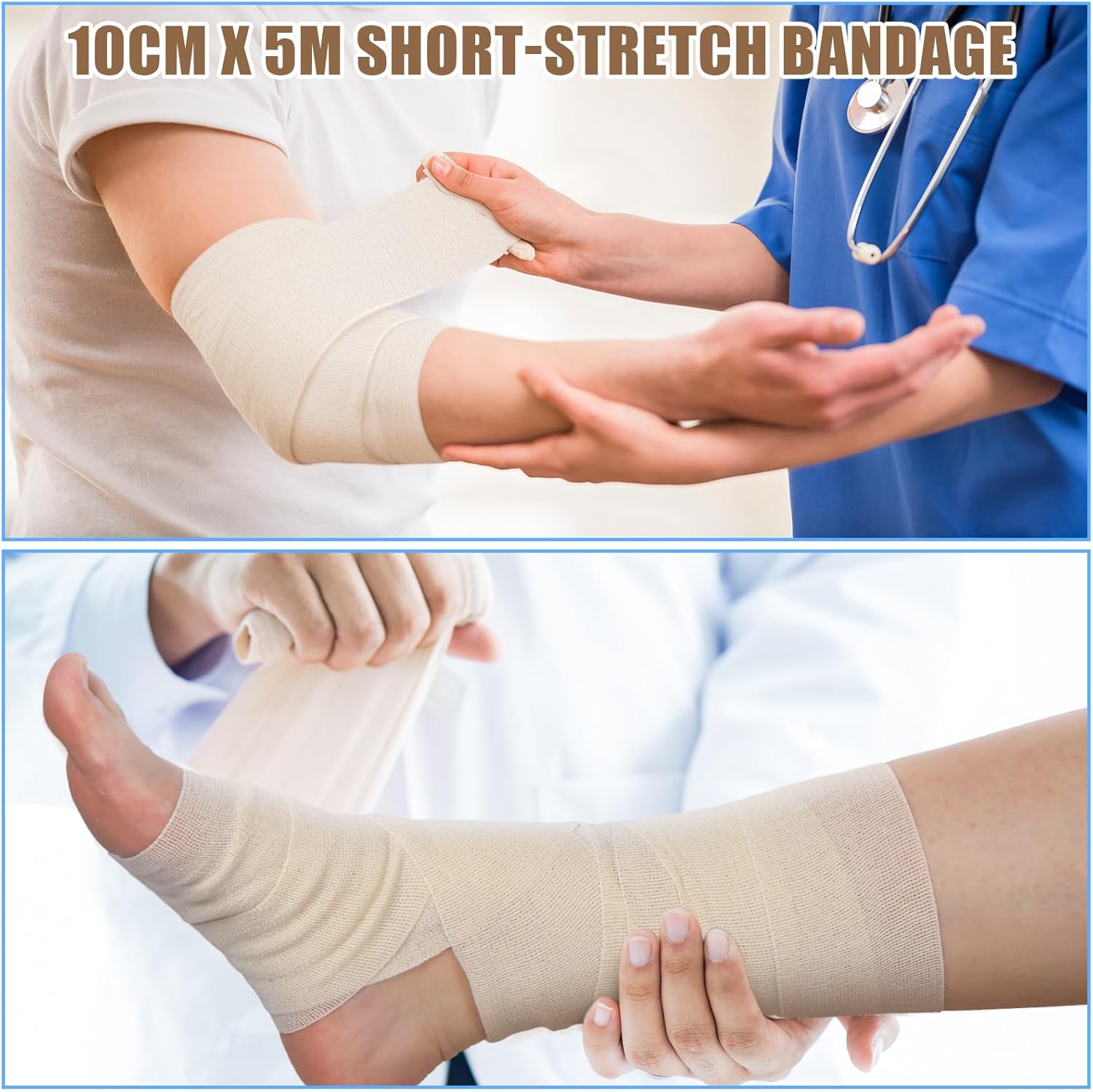 Geiserailie 10 Pcs Short Stretch Compression Bandage Stretched Wrap Bandage Wraps for Legs Ankle Leg Swelling Edema(10cm X 5m)
