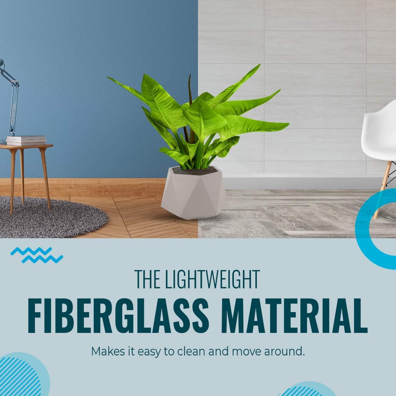 Adamas White Pot Marine Grade Fiberglass Round Geometric Planter 16" H x 17" W x 17" L - Diamond Fiberglass Pot