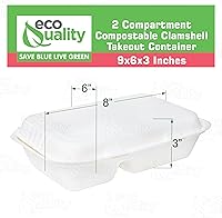 Vista 3 de Compostable 2 compartimentos rectangulares con bisagras Clamshell Take Out Contenedores de alimentos 9x6x3,Calidad resistente desechable para llevar