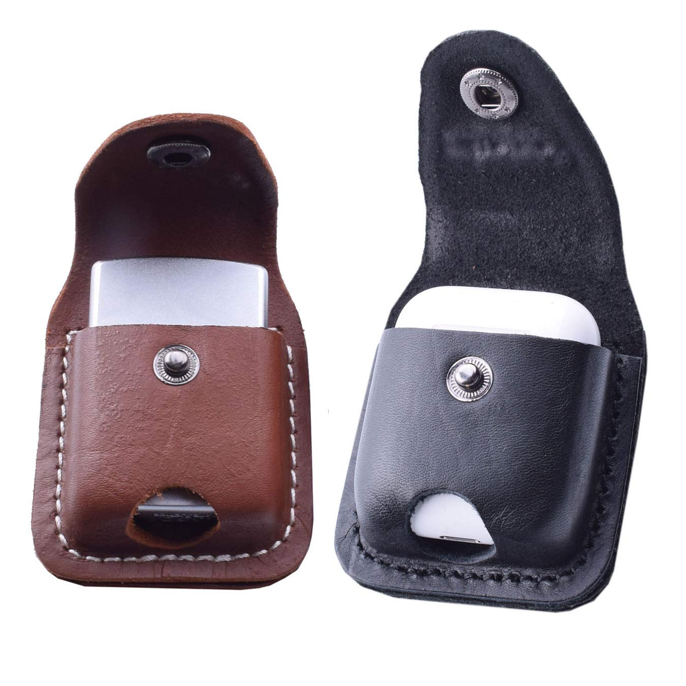 Handmade Fliptop Leather Lighter Pouch Holder Case with Pocket Belt Loop (Brown+Black)